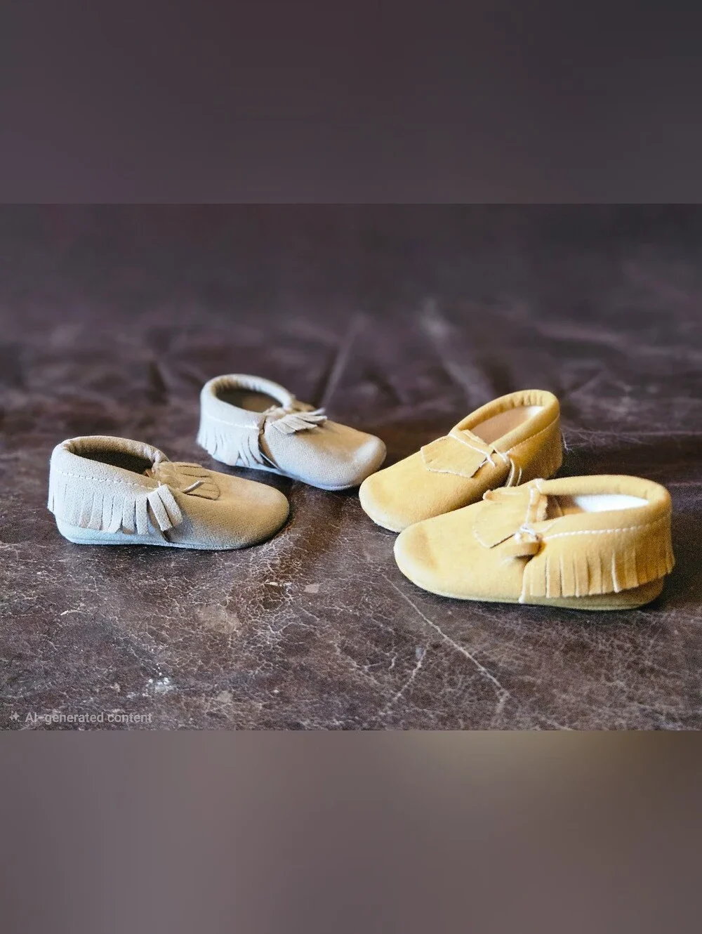 Source Unknown Kids Fringe Moccasins - Tan and Gray